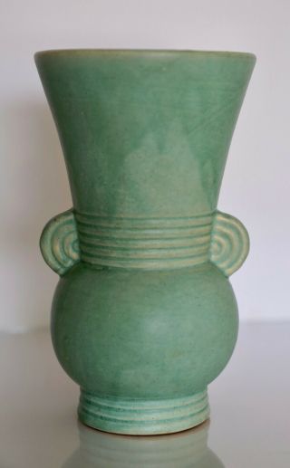 Vintage Pottery Vase Art Deco Green Glaze 8 1/2 " Tall