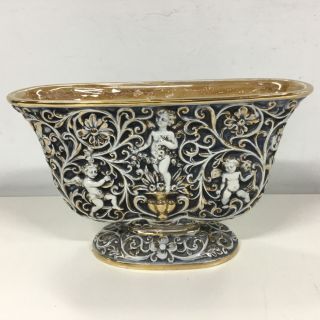 Vtg Capodimonte Bird Cherub & Floral Relief Porcelain Footed Vase Italy 404