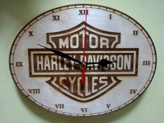 Harley Davidson Wall Clock Engraved On Wood Man Cave Gift Item