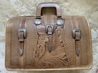 American West Hand Tooled Leather Briefcase