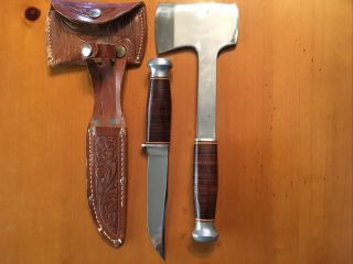 Vintage Kinfolks Knife Axe Combo Tooled Leather Sheath