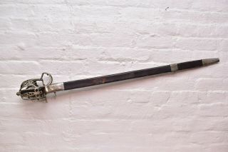 Vintage Scottish Basket Hilt Backsword Broad Sword Weapon W Scabbard Atq 40 "