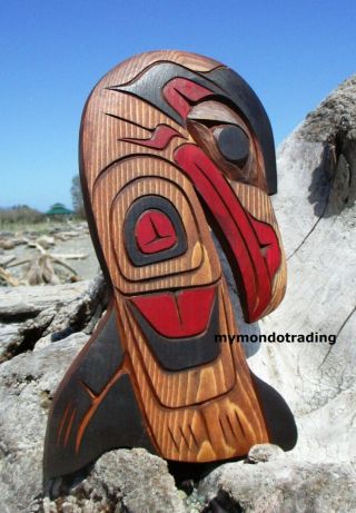 Northwest Coast First Nations Native Art Carved Mourning Raven,  Signed