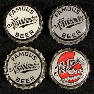 4 Highlander Beer Cork Lined Bottle Cap Missoula,  Montana Crowns Mont Mt Vintage