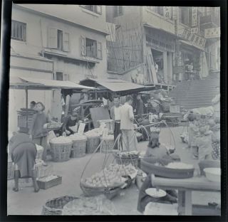 1955 Vintage Photographic Negative Hong Kong Day Market Street Scene China G