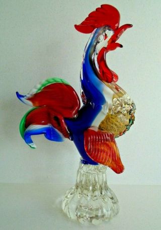 Unusual Large Vintage 50s - 60s Italian Murano Art Glass Rooster Cockerel Bird