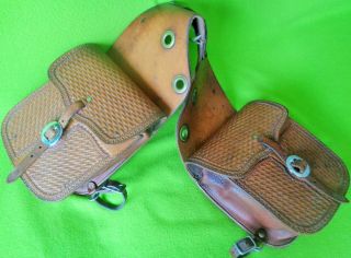 J&m Saddle Co Basketweave Tooled Skirt Leather Saddle Bags Nr