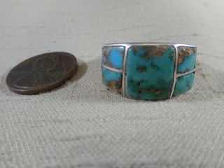 Fred Harvey Era Zuni Silver & Natural Turquoise Inlay Ring
