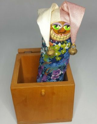 Vintage Hand Made Wood Painted Jack In The Box,  1977,  Front Porch Toy Rare Moon