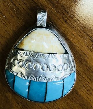 Vintage Navajo Indian Sterling Silver And Turquoise Pendant Signed Gs With Arrow