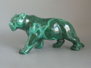 Fine Old Chinese Carved Malachite Panther Animal Sculpture Statue Carving Signed