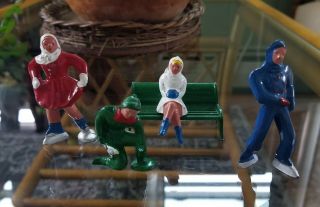 Vintage Barclay Lead Ice Skater Mini Toys Bench