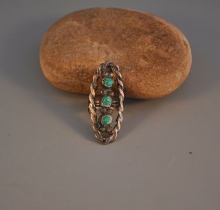 Old Pawn 1 3/4 " Tall Navajo Indian Silver Ring - 3 Turquoise Stones - Size 7