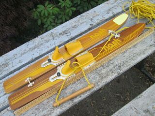 Vintage Nash Ski Wooden Kids Trainer Training Water Skis 46” With Dual Rope