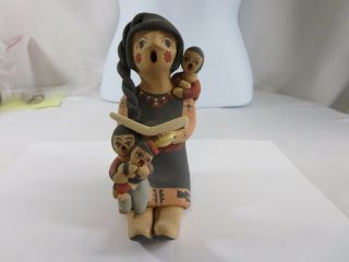 Jemez Native American Indian Storyteller Book 3 Kids Clay Figurine Signed Fragua
