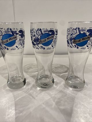 Blue Moon 16 Oz Pilsner Beer Ale Glass Bar Pint Glasses Set Of 3 - Rare Design