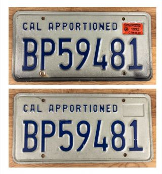 California 1992 Apportioned Truck License Plate Pair Bp59481
