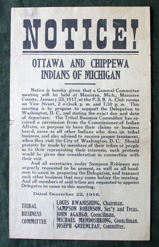 1916 Notice To Ottawa & Chippewa Indians Of Michigan Indian Land Claims