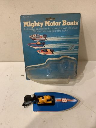 Vintage Tomy Mighty Motor Boat Ocean Cup Race 8 Wind - Up Mercury Outboard Motor