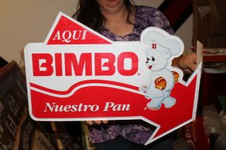 Vintage Bimbo Bread Grocery Store Bakery 2 Sided 21 " Metal Gas Oil Sign