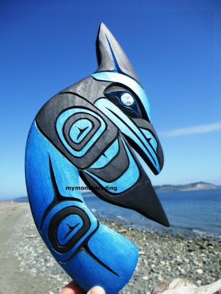 Pacific Northwest First Nations Native Art Carved Blue/stellar Jay Indigenous