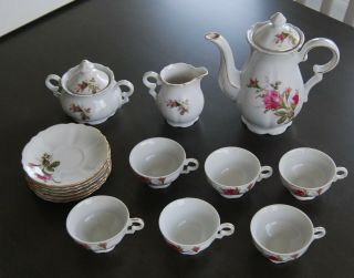 Fred Roberts Moss Rose Porcelain Demitasse Tea Set Made In Japan 17 Piece