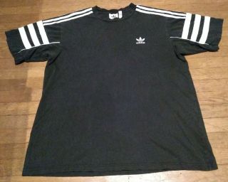 Vintage 80s 90s Adidas Black 3 Stripe Tre - Foil T - Shirt Xl Extremely Rare Style