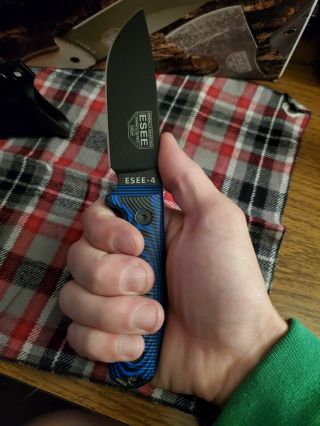Esee 4 blue/black g10 fixed blade knife with custom armatus sheath,  oem. 2