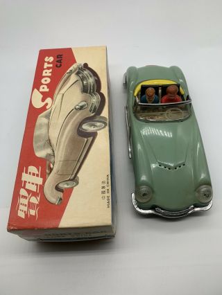 Vintage 1960s Red China Mf 763 Tin Friction Sports Car With Driver Passenger