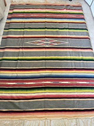 Vintage Mexican Wool Rug Saltillo Serape Blanket Extra Large 98” X 65”