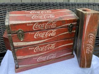 Vintage Coke Coca Cola Wooden Wood Crate Chest W/ Tray