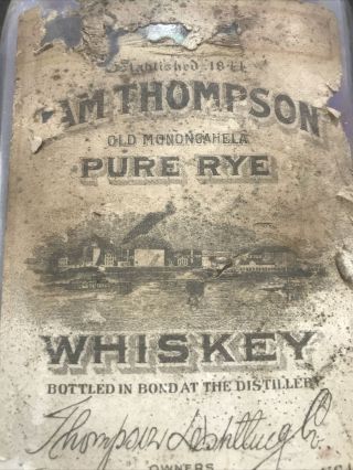 Rare Vintage Sam Thompson Whiskey Bottle Cork Brownsville Pennsylvania Gls1