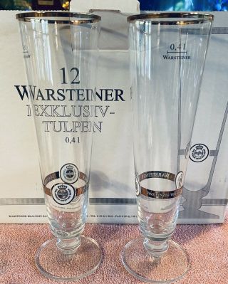 Warsteiner Exklusiv - Tulpen Case Of 12 Tall Pilsner Beer Glasses 0,  4l 10 " Gold