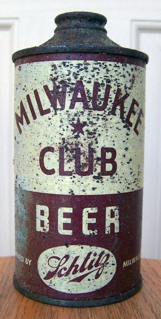 Milwaukee Club Low Profile Cone Top Beer Can,  Milwaukee,  Wi 12 Oz,  Irtp,  Schlitz