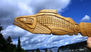 Pacific Northwest First Nations Native Art Carved Salmon Signed Indigenous Art