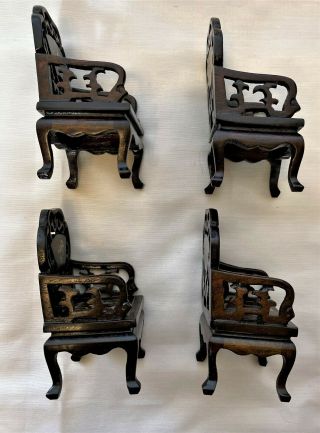 Set 4 Miniature Rosewood Chairs Dollhouse Furniture Wood Inlaid Mother - of - Pearl 2