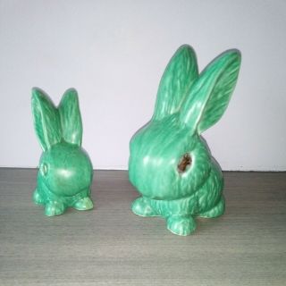 Vintage Green Sylvac Rabbits X 2 (1026/990)