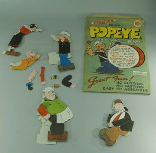 1945 Popeye Hingees Cardboard Dolls Complete In Package