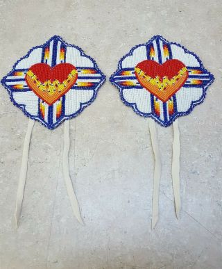 Hand Crafted Beaded Heart Design Native American Indian Hairties Set