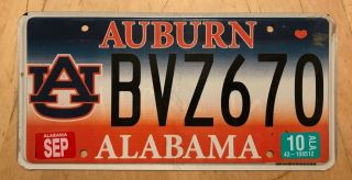 Alabama Auburn University College Collegiate License Plate " Bvz 670 " Al