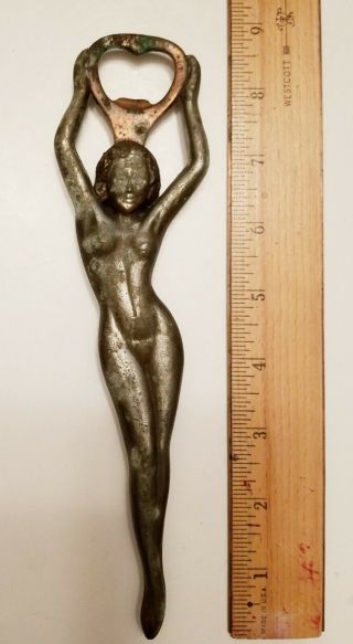 Vintage Bottle Opener Naked Woman Nude Lady - Made of Brass? Hand Craft Bar Tools 2