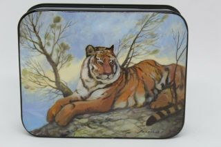 Fedoskino Russian Lacquer Box “tiger” By Artist Andrey Parmeonov.