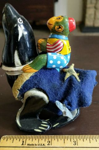 Vintage Wind Up Tin Litho Toy Monkey On Black Seal