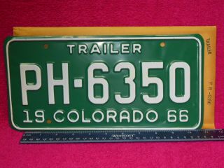 Ph 6350 = Nos 1966 Colorado Trailer License Plate White Letters On Green Base