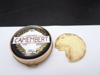 Vintage Peint Main Limoges France Camembert Cheese Trinket Box,  Signed