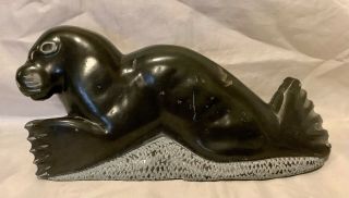 Vintage Canadian Eskimo Art Carved Soapstone Seal Signed & With Tags 1980