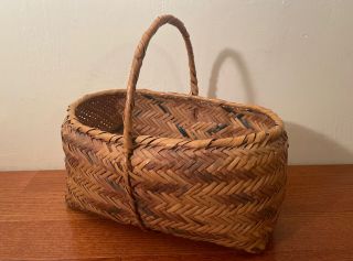 Large Vintage Rectangle Native American Choctaw River Cane Basket W Handle