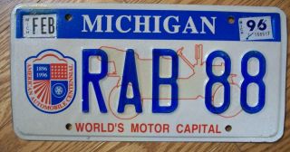 Single Michigan License Plate - 1996 - Rab 88 - World 