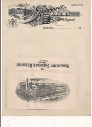 Early 1900s Reinhardt Salvador Brewery Letterhead & Envelope Toronto Canada