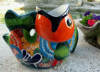 Mexican Folk Art Talavera Pottery Fish Planter Pot Nautical Decor 19 "